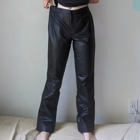 Vintage Nine West 90's Leather Dark Brown Pants - Picture 2 of 4